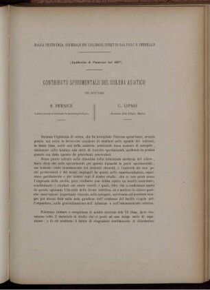 Contributo Sperimentale Del Colera Asiatico