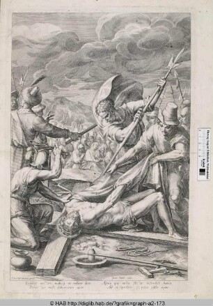 Christus wird auf das Kreuz gelegt.