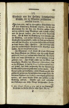 III. Beyspiele von der Heilung lymphatischer Gefäße, die in Wunden zerschnitten worden waren.