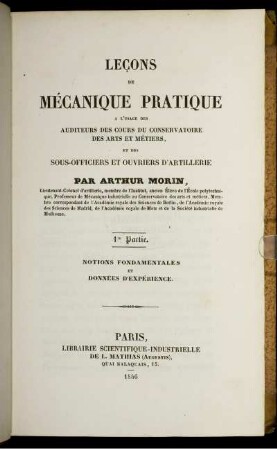 Partie 1: Leçons de mécanique pratique. P. 1