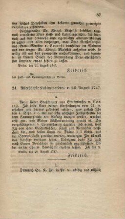 24. Allerhöchste Kabinetsorder v. 26. August 1747.