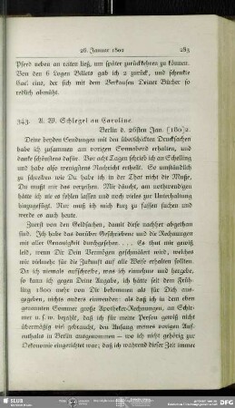 August Wilhelm von Schlegel an Caroline von Schelling, Berlin, 26.01.1802