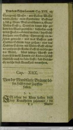 Cap. XIIX. Von der Mundfäule, Bräune, bösen Hälsen und Zapffenfallen