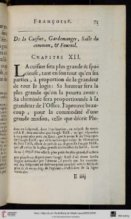 Chap. 12. : De la Cuisine, Gardemanager, Salle du commun, & Fournil