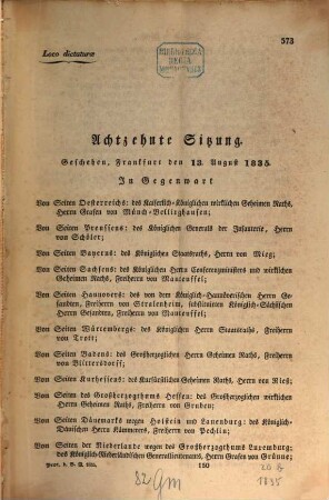 Protokolle der Deutschen Bundesversammlung. [20],[b.] 1835 = Sitzung 18 - 32 = 3. Jan. - 17. Dez.