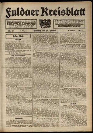 Erste Ausgabe vom Mittwoch, den 29. Januar 1913.
