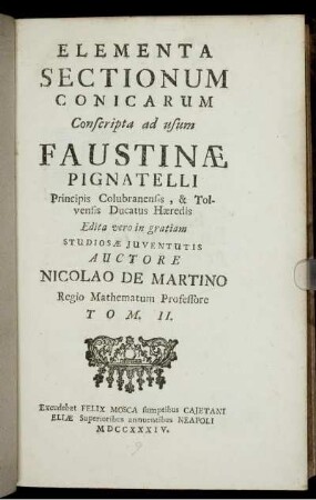 Tom. 2: Elementa sectionum conicarum. Tom. 2