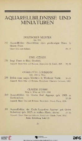 Aquarellbildnisse und Miniaturen (Nr. 257-278a)