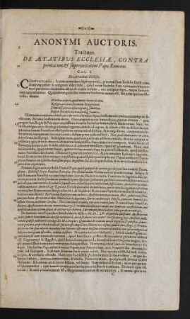 Anonymi Auctoris, Tractatus. De Aetatibus Ecclesiae, Contra primatum [et] superioritatem Papae Romani.