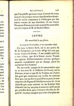Lettre. Du maréchal à son frère. Au camp de Fenestrelles, le 27 septembre 1693. [...]