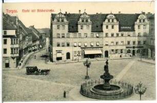 Torgau. Markt m. Bäckerstraße und Pferdewagen