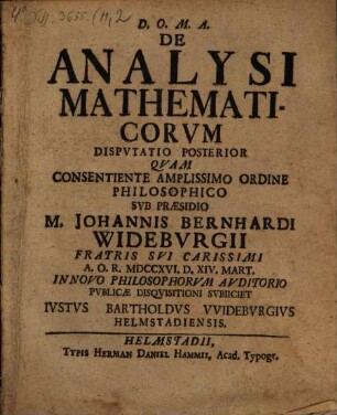 De Analysi Mathematicorvm Disputatio ..., Dispvtatio Posterior