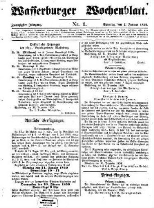 Wasserburger Wochenblatt : Amtsblatt für das Königliche Bezirksamt Wasserburg und die Königlichen Landgerichte Wasserburg und Haag, 1859 = Jg. 20