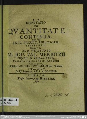 Disputatio de quantitate continua