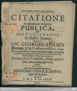 Disputatio juridica: De citatione in genere ac in specie publica