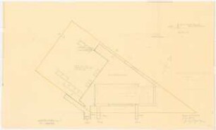 Garten am Postgebäude, Reetz: Lageplan 1:200, eingezeichnet: Schnitt Zaun