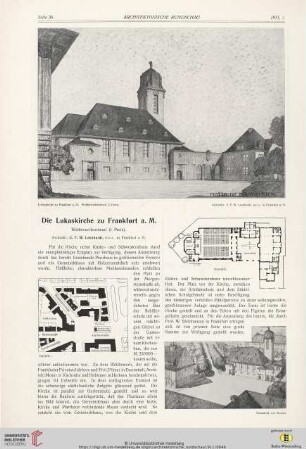 Die Lukaskirche zu Frankfurt a. M.: Wettbewerbentwurf (I. Preis): Architekt: C. F. W. Leonhardt, B. D. A. in Frankfurt a. M.