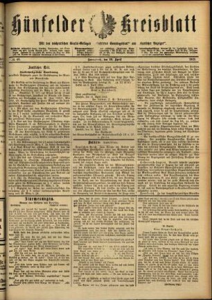 Ausgabe vom Samstag, den 20. April 1912.