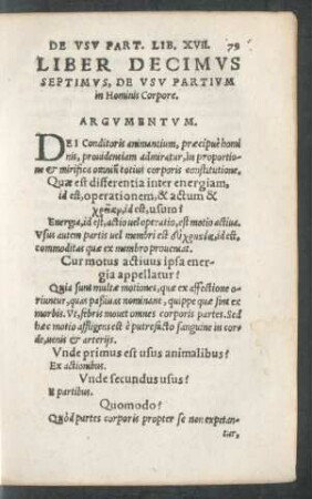 Liber Decimus Septimus, De Usu Partium In Hominis Corpore.