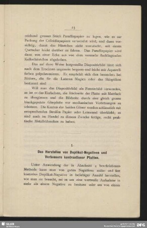 5. Das Herstellen von Duplikat-Negativen und Verbessern kontrastloser Platten