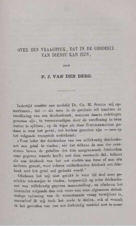 Over een vraagstruk, dat in de geodesie van dienst kan zijn.