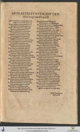 Ad Praetereuntem Iesu Crucifixi imaginem Elegia