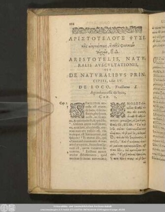 Aristotelis, Naturalis Auscultationis, Seu De Naturalibus Principiis, Liber IV.