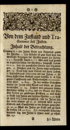 Von dem Zustand und Tractament der Juden.