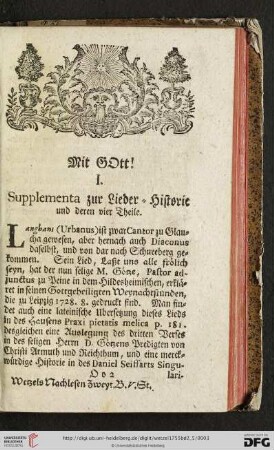 I. Supplementa zur Lieder-Historie und deren vier Theile