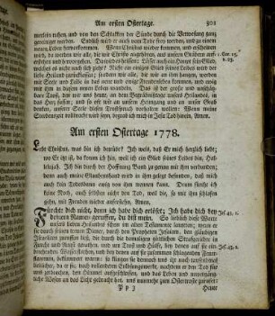 Am ersten Ostertage 1778. - Am dritten Osterfeyertage 1778.