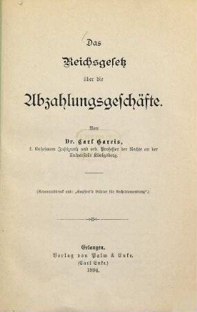 Das Reichsgesetz über die Abzahlungsgeschäfte