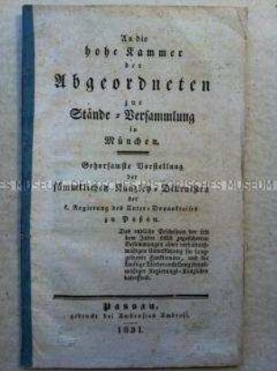 An die hohe Kammer der Abgeordneten zur Stände-Versammlung ...
