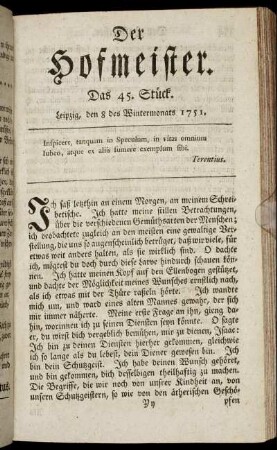 Das 45. Stück. Leipzig, den 8 des Wintermonats 1751.