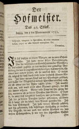 Das 45. Stück. Leipzig, den 8 des Wintermonats 1751.