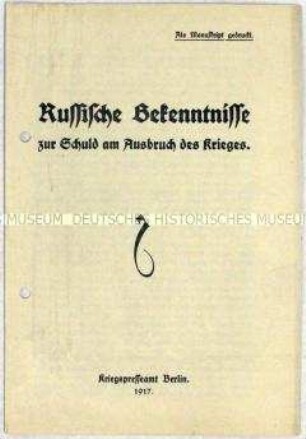 Flugschrift zur Schuld Russlands am Ausbruch des Ersten Weltkrieges