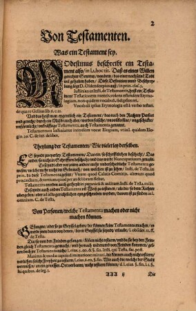 Liberey Keyserlicher, Auch Teutscher Nation Landt vnd Statt Recht, Das ist: Ordentliche vnd gantz nützliche Beschreibung, Erstlichen der gemeinen Keyserlichen Recht, Zum andern, Wie an dem Hochlöblichen Keyserlichen Cammergericht gemeinlichen gevrtheilt, vnd ... obseruiert worden : Nicht allein allen vnd jeden Ständen ... Sondern auch allen Richtern, ... nützlich, 3. Der Testamenten, und anderen letzten Willen