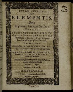 Theses Physicae, De Elementis