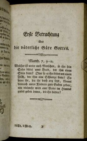 Erste Betrachtung über die väterliche Güte Gottes.
