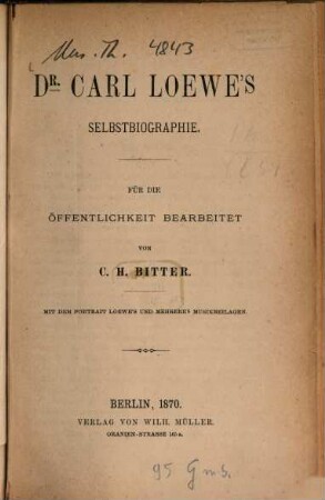 Dr. Carl Loewe's Selbstbiographie
