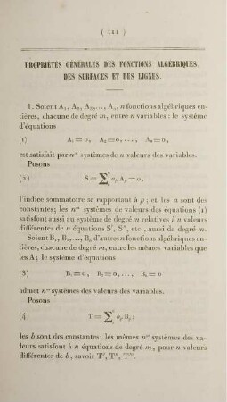 Propriétés générales des fonctions algébriques, des surfaces et des lignes.