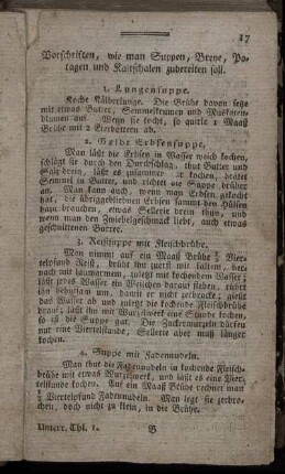 Vorschriften, wie man Suppen, Breye, Potagen und Kaltschalen zubereiten soll.
