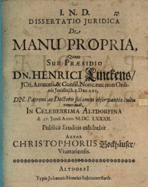 Dissertatio Juridica De Manu Propria