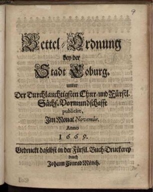 Bettel-Ordnung bey der Stadt Coburg