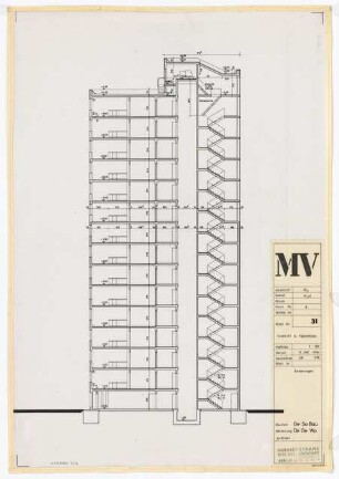 Märkisches Viertel, Wilhelmsruher Damm, Finsterwalder Straße, Berlin-Reinickendorf: Haus 8, Schnitt durch Treppenhaus 1:100