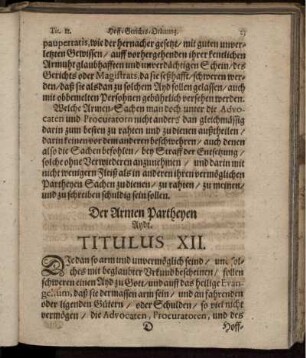 Der Armen Partheyen Aydt. Titulus XII.