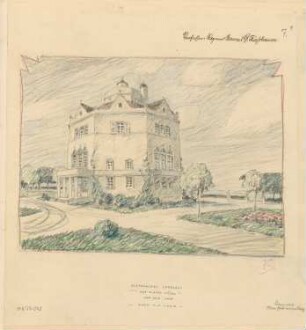 Achteckiges Landhaus Monatskonkurrenz März 1924: Perspektivische Ansicht (3. Dachvariante)