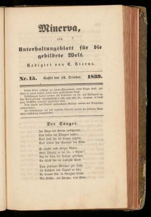 Minerva, Nr. 15, 12. October 1839