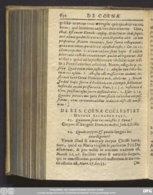 De Res. Coenae Coelestiet Unione Sacramentali.