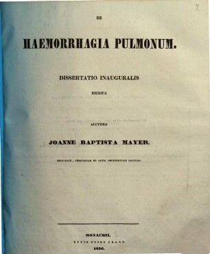 De haemorrhagia pulmonum : Diss. inaug. med.