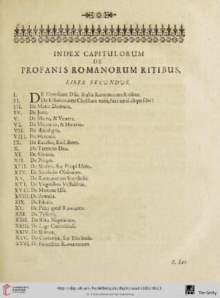 Index capitulorum de profanis aegyptiorum ritibus, liber primus.